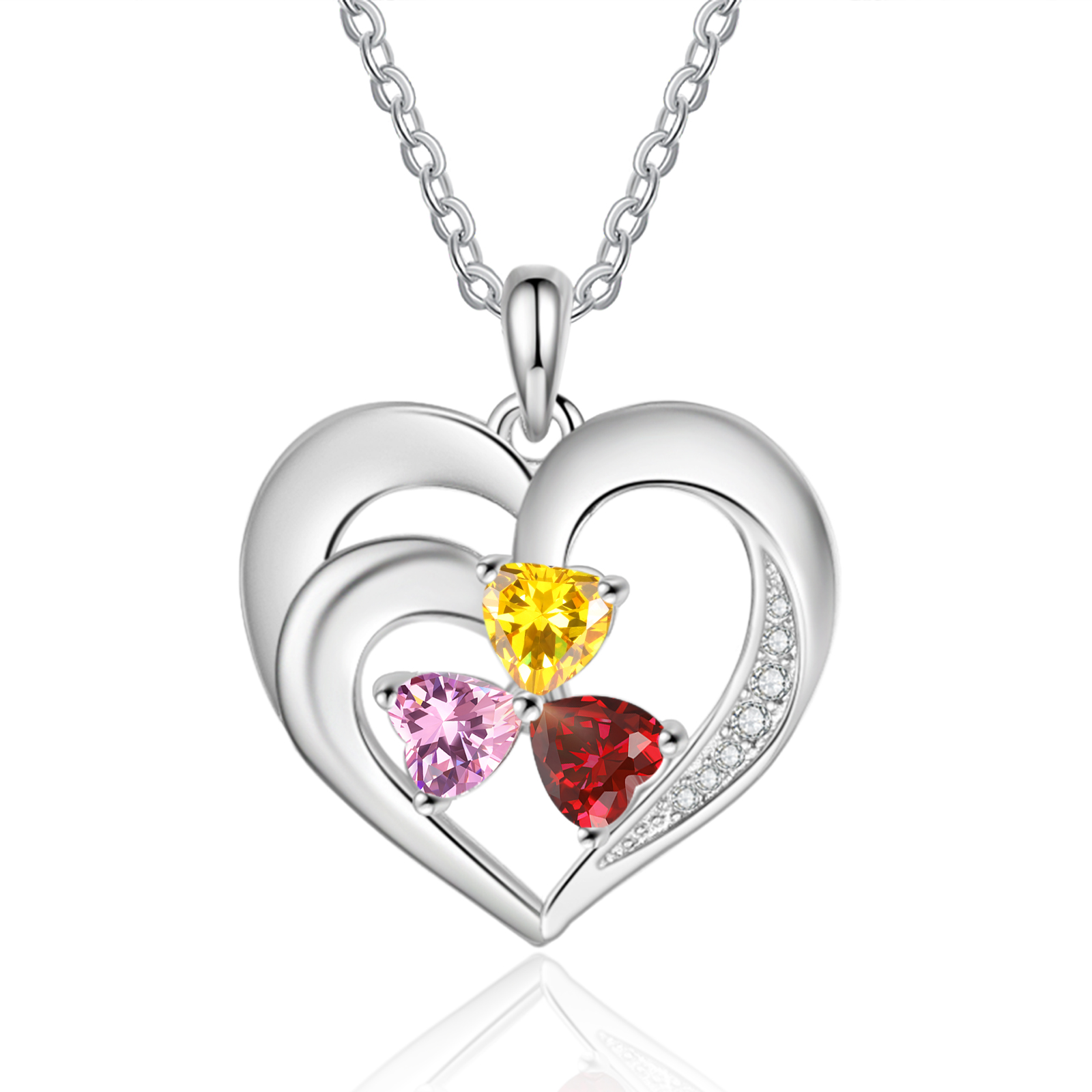 Custom 3 Names Personalised Heart Birthstone Necklace Gift for Mother Necklace Birthday Gift for Her-Jessemade AU