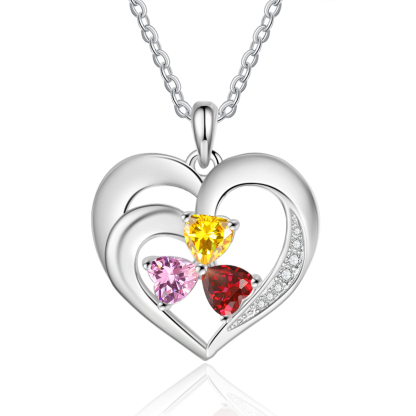 Custom 3 Names Personalised Heart Birthstone Necklace Gift for Mother Necklace Birthday Gift for Her-Jessemade AU