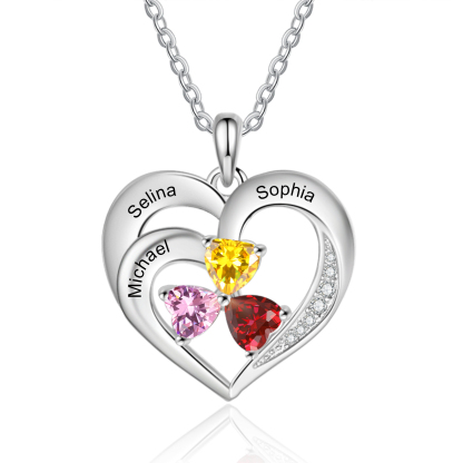 Custom 3 Names Personalised Heart Birthstone Necklace Gift for Mother Necklace Birthday Gift for Her-Jessemade AU