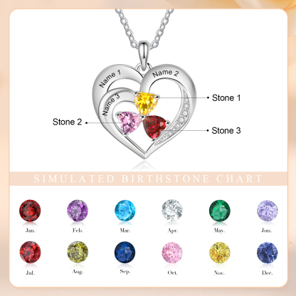 Custom 3 Names Personalised Heart Birthstone Necklace Gift for Mother Necklace Birthday Gift for Her-Jessemade AU