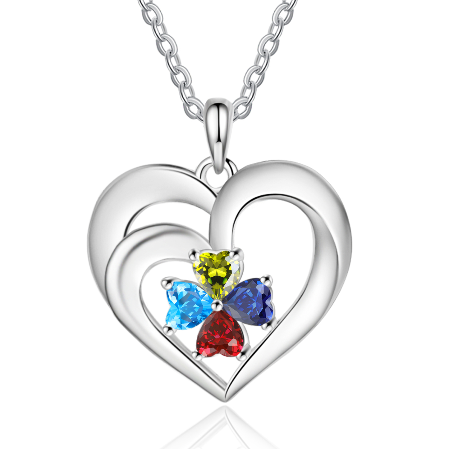 Custom 4 Names Personalised Heart Birthstone Necklace Gift for Mother Necklace Birthday Gift for Her-Jessemade AU