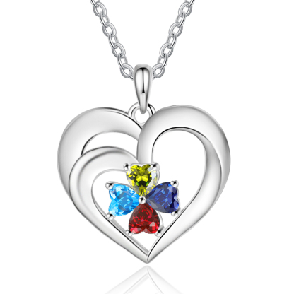 Custom 4 Names Personalised Heart Birthstone Necklace Gift for Mother Necklace Birthday Gift for Her-Jessemade AU