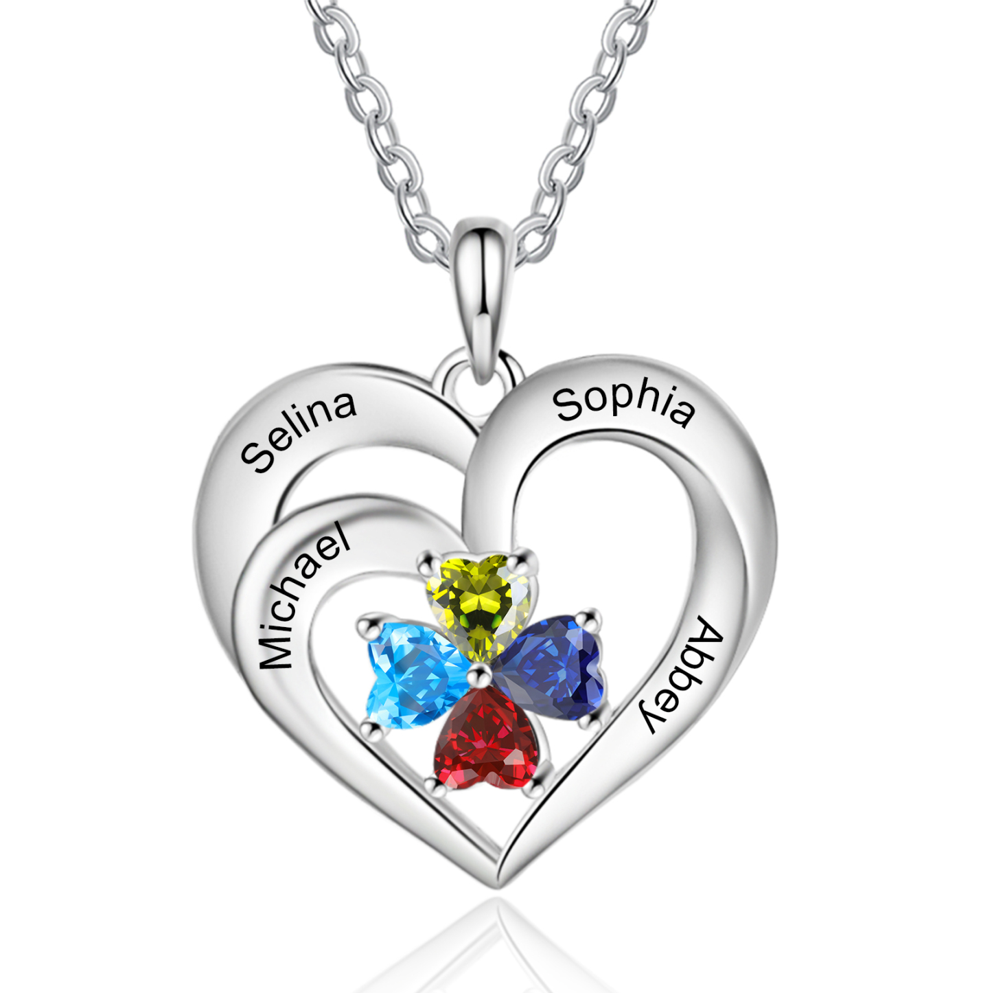 Custom 4 Names Personalised Heart Birthstone Necklace Gift for Mother Necklace Birthday Gift for Her-Jessemade AU