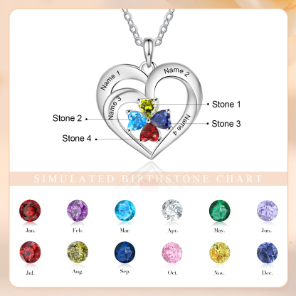 Custom 4 Names Personalised Heart Birthstone Necklace Gift for Mother Necklace Birthday Gift for Her-Jessemade AU