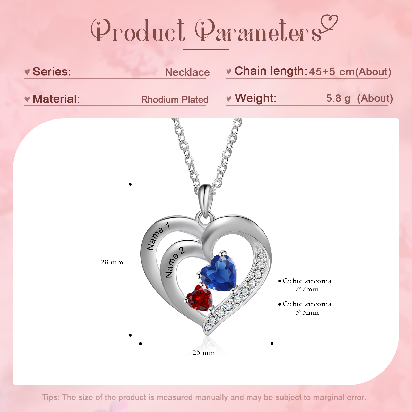 Personalised Heart Birthstone Necklace Custom 2 Names 2 Stones Intertwined Mother Necklace Gift for Her-Jessemade AU