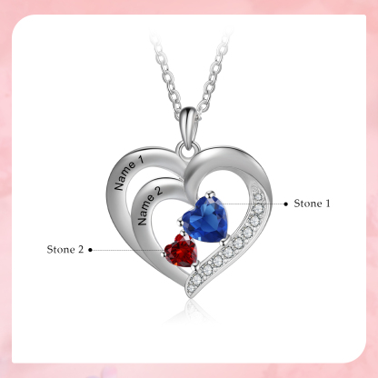 Personalised Heart Birthstone Necklace Custom 2 Names 2 Stones Intertwined Mother Necklace Gift for Her-Jessemade AU