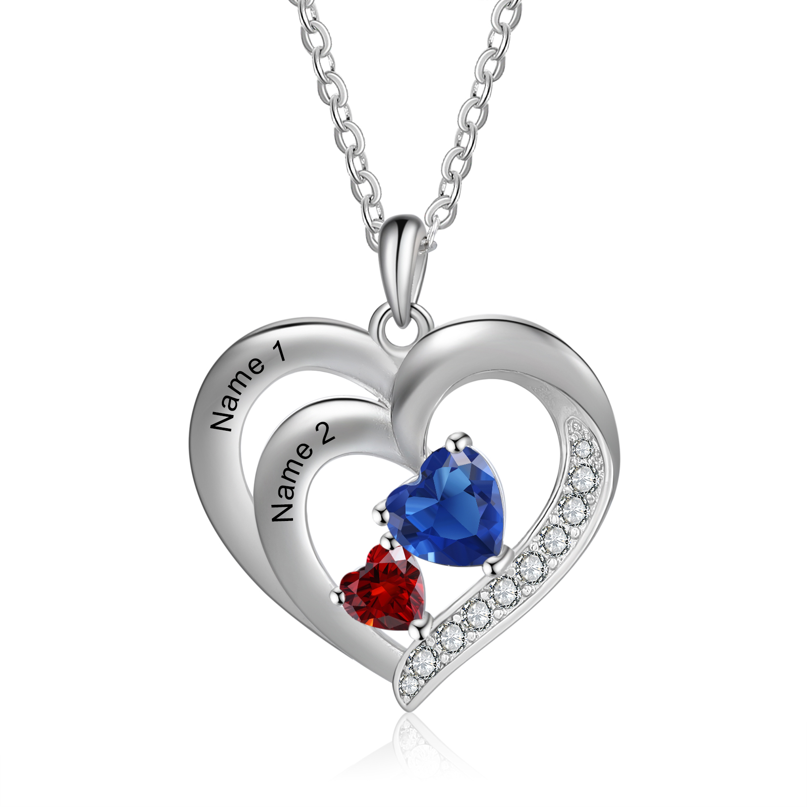 Personalised Heart Birthstone Necklace Custom 2 Names 2 Stones Intertwined Mother Necklace Gift for Her-Jessemade AU