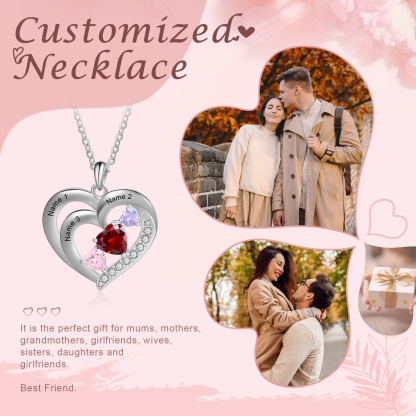 Personalised Heart Birthstone Necklace Custom 3 Names 3 Stones Intertwined Mother Necklace Gift for Her-Jessemade AU