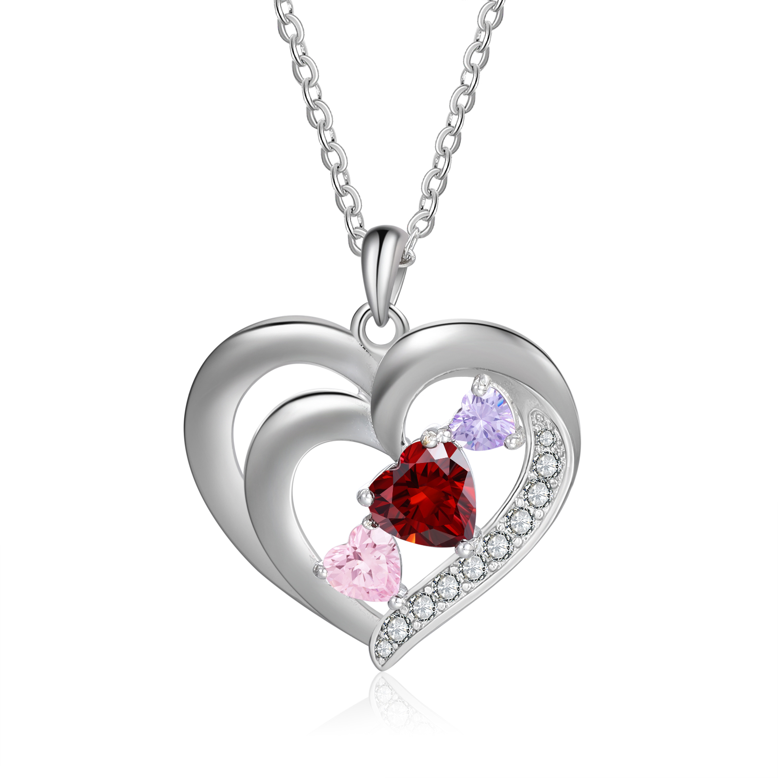 Personalised Heart Birthstone Necklace Custom 3 Names 3 Stones Intertwined Mother Necklace Gift for Her-Jessemade AU