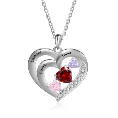 Personalised Heart Birthstone Necklace Custom 3 Names 3 Stones Intertwined Mother Necklace Gift for Her-Jessemade AU