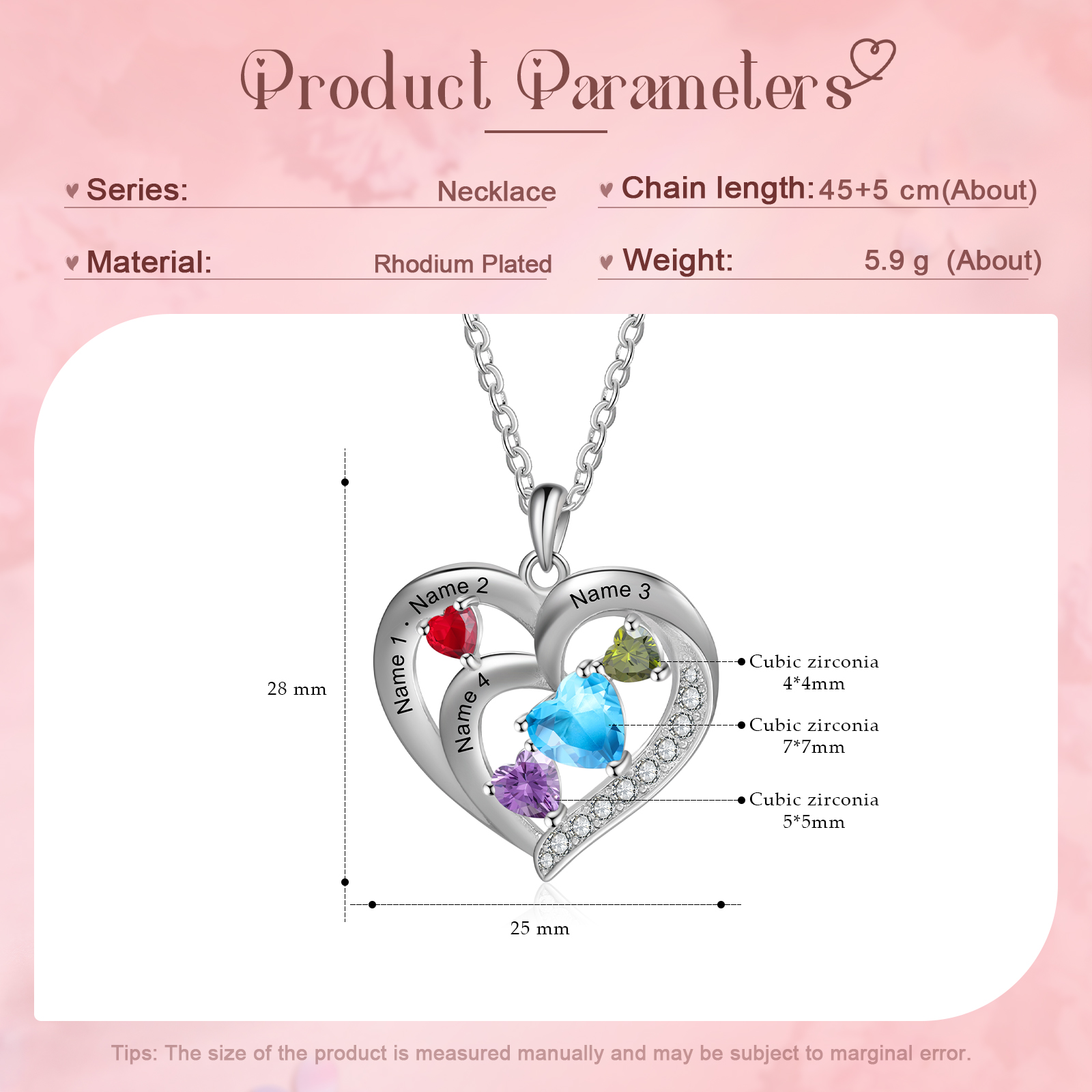 Personalised Heart Birthstone Necklace Custom 4 Names 4 Stones Intertwined Mother Necklace Gift for Her-Jessemade AU