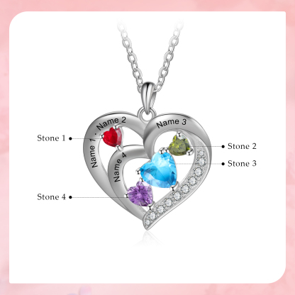 Personalised Heart Birthstone Necklace Custom 4 Names 4 Stones Intertwined Mother Necklace Gift for Her-Jessemade AU