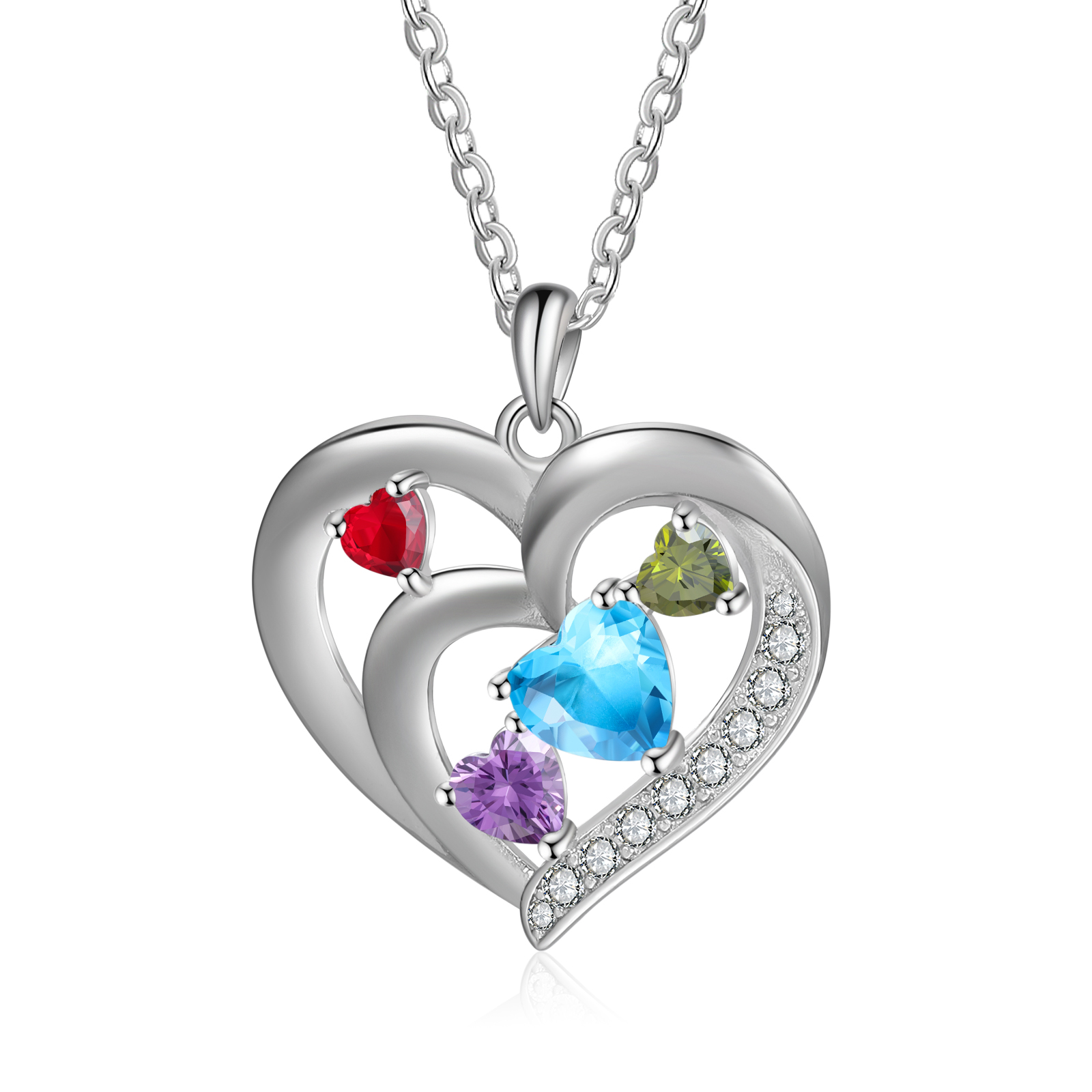 Personalised Heart Birthstone Necklace Custom 4 Names 4 Stones Intertwined Mother Necklace Gift for Her-Jessemade AU