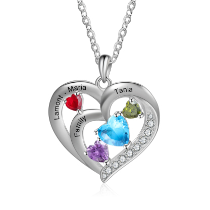 Personalised Heart Birthstone Necklace Custom 4 Names 4 Stones Intertwined Mother Necklace Gift for Her-Jessemade AU