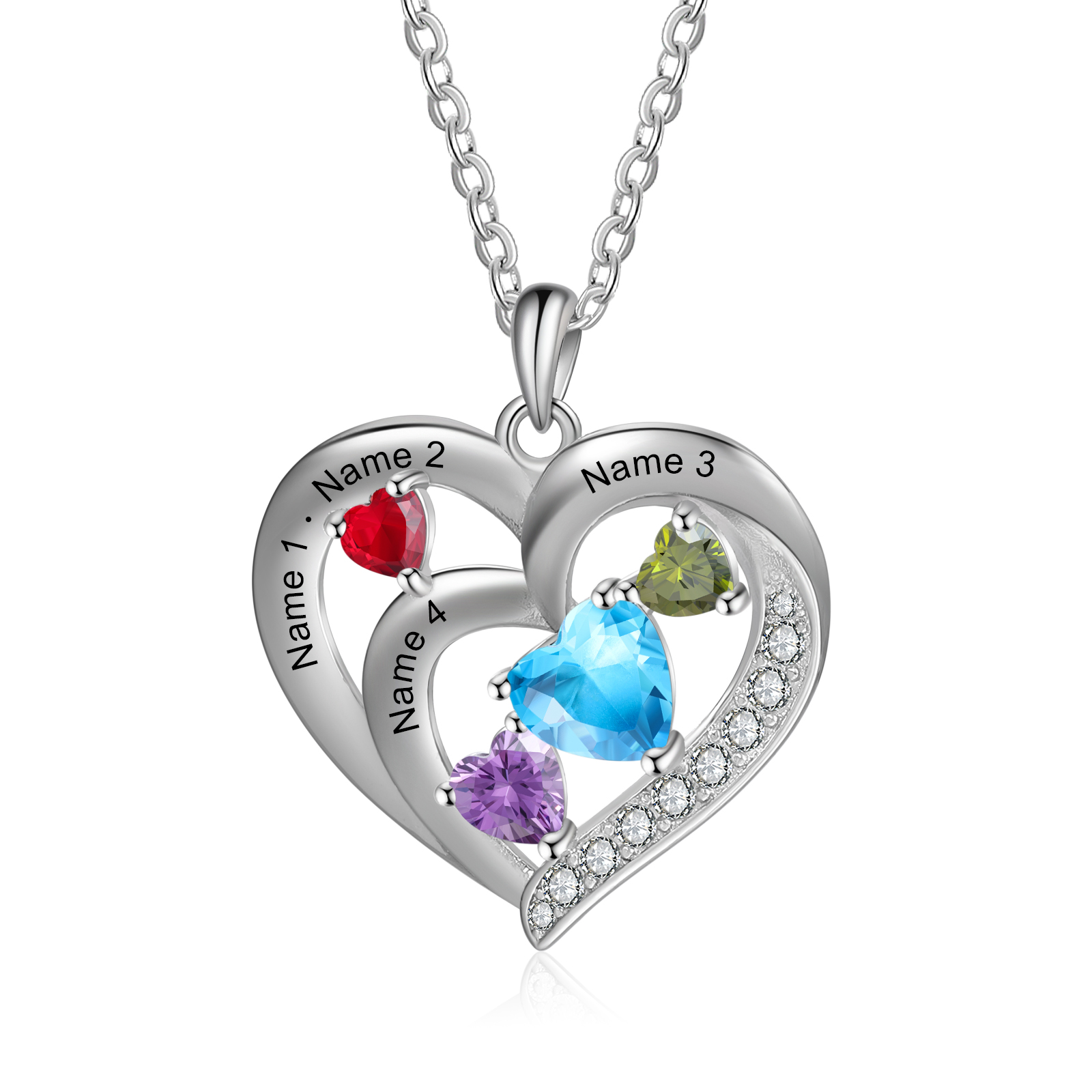 Personalised Heart Birthstone Necklace Custom 4 Names 4 Stones Intertwined Mother Necklace Gift for Her-Jessemade AU