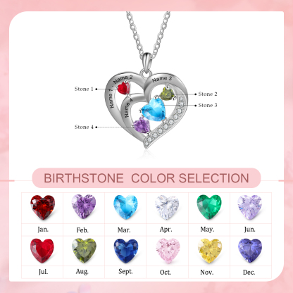 Personalised Heart Birthstone Necklace Custom 4 Names 4 Stones Intertwined Mother Necklace Gift for Her-Jessemade AU