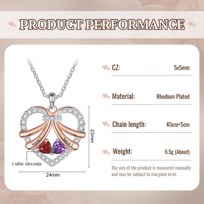 Personalised Heart Pendant Necklace Custom 2 Birthstones & 2 Names Women's Necklace Gift for Her-Jessemade AU