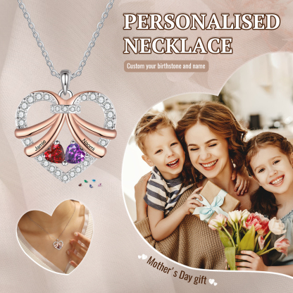 Personalised Heart Pendant Necklace Custom 2 Birthstones & 2 Names Women's Necklace Gift for Her-Jessemade AU