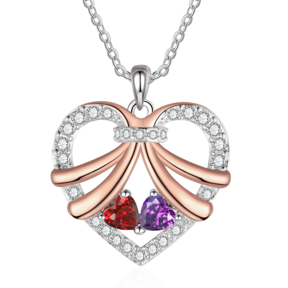 Personalised Heart Pendant Necklace Custom 2 Birthstones & 2 Names Women's Necklace Gift for Her-Jessemade AU