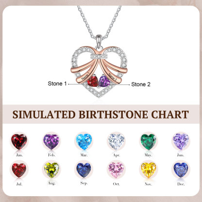 Personalised Heart Pendant Necklace Custom 2 Birthstones & 2 Names Women's Necklace Gift for Her-Jessemade AU