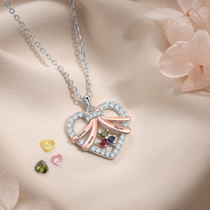 Personalised Heart Pendant Necklace Custom 3 Birthstones & 3 Names Women's Necklace Gift for Her-Jessemade AU