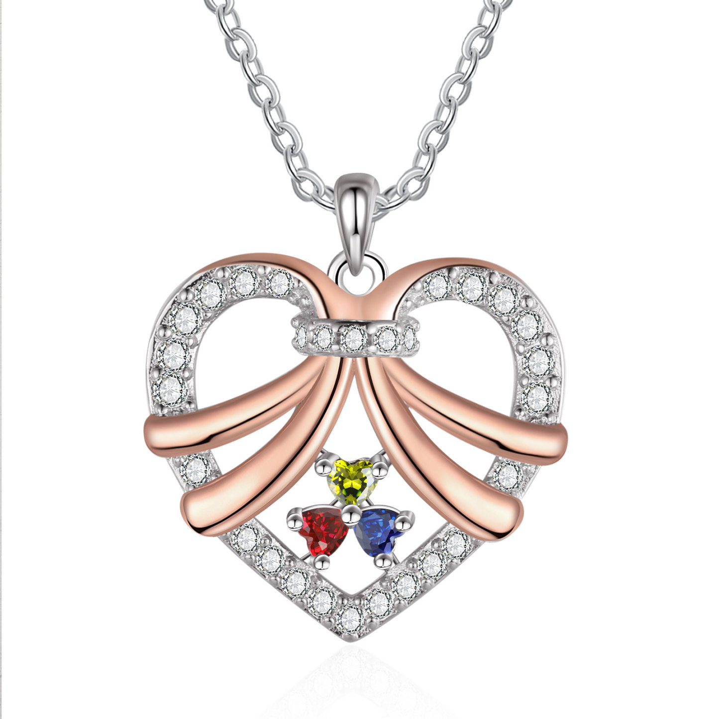 Personalised Heart Pendant Necklace Custom 3 Birthstones & 3 Names Women's Necklace Gift for Her-Jessemade AU