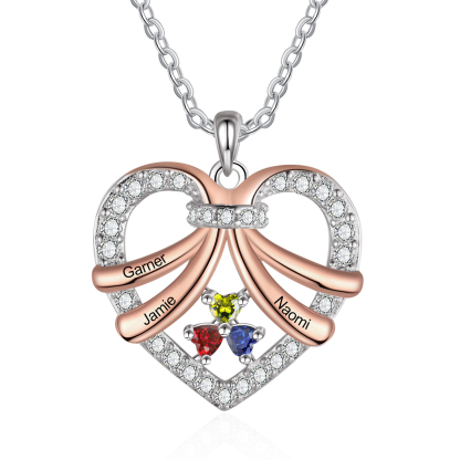 Personalised Heart Pendant Necklace Custom 3 Birthstones & 3 Names Women's Necklace Gift for Her-Jessemade AU