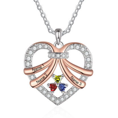 Personalised Heart Pendant Necklace Custom 3 Birthstones & 3 Names Women's Necklace Gift for Her-Jessemade AU