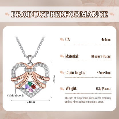 Personalised Heart Pendant Necklace Custom 4 Birthstones & 4 Names Women's Necklace Gift for Her-Jessemade AU