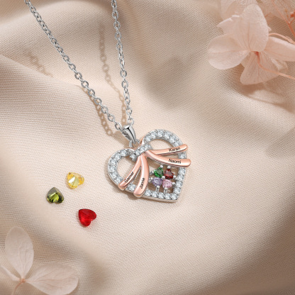 Personalised Heart Pendant Necklace Custom 4 Birthstones & 4 Names Women's Necklace Gift for Her-Jessemade AU