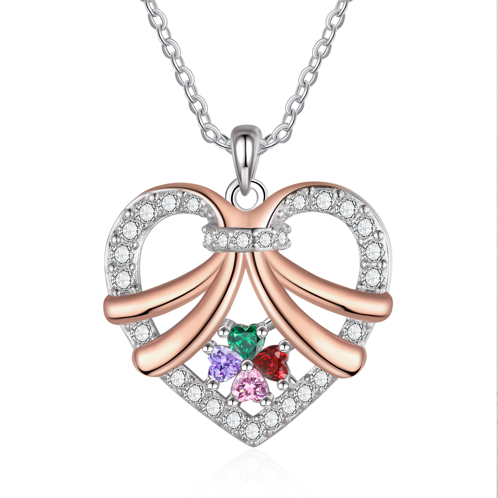 Personalised Heart Pendant Necklace Custom 4 Birthstones & 4 Names Women's Necklace Gift for Her-Jessemade AU