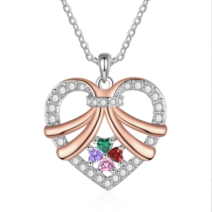 Personalised Heart Pendant Necklace Custom 4 Birthstones & 4 Names Women's Necklace Gift for Her-Jessemade AU
