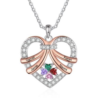Personalised Heart Pendant Necklace Custom 4 Birthstones & 4 Names Women's Necklace Gift for Her-Jessemade AU
