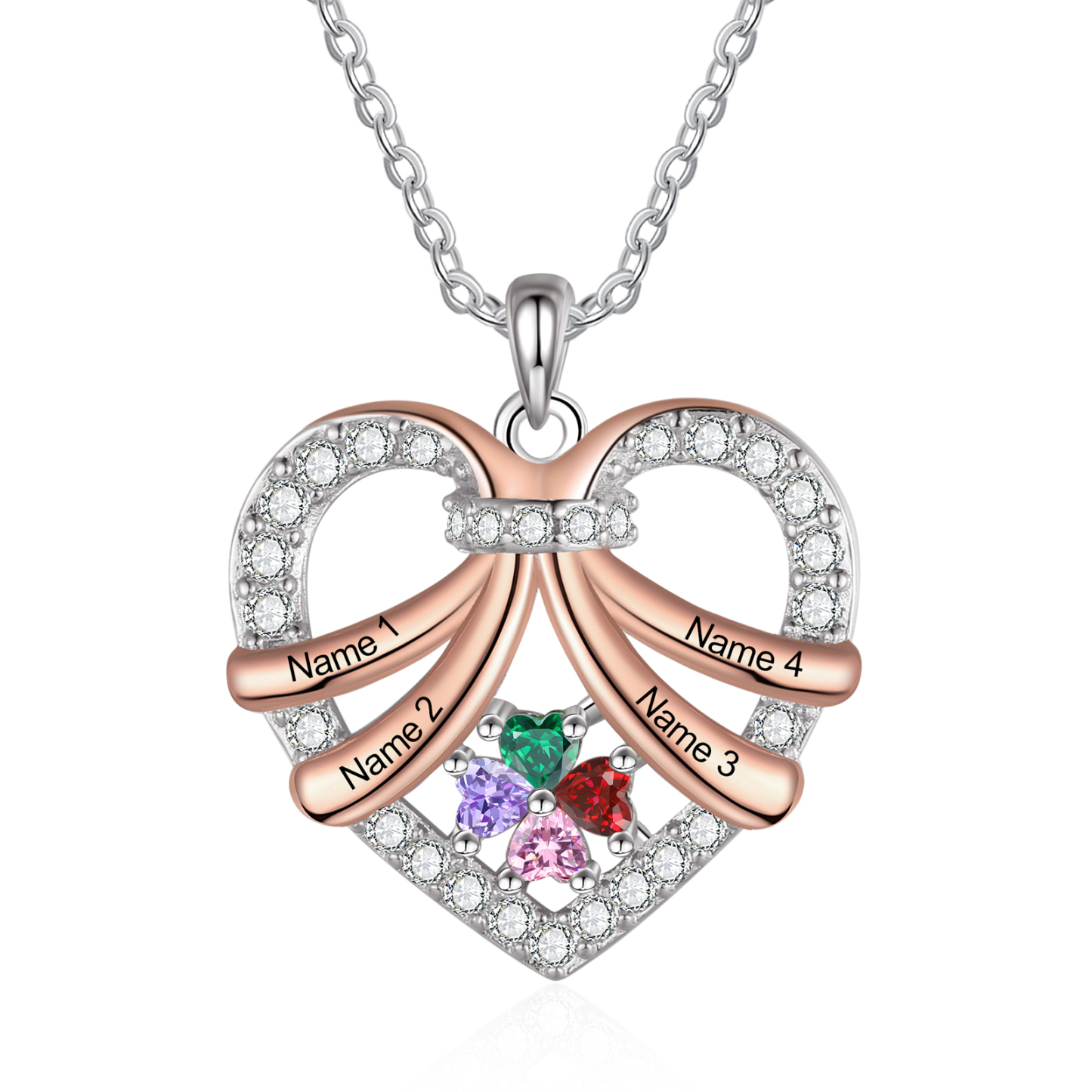 Personalised Heart Pendant Necklace Custom 4 Birthstones & 4 Names Women's Necklace Gift for Her-Jessemade AU