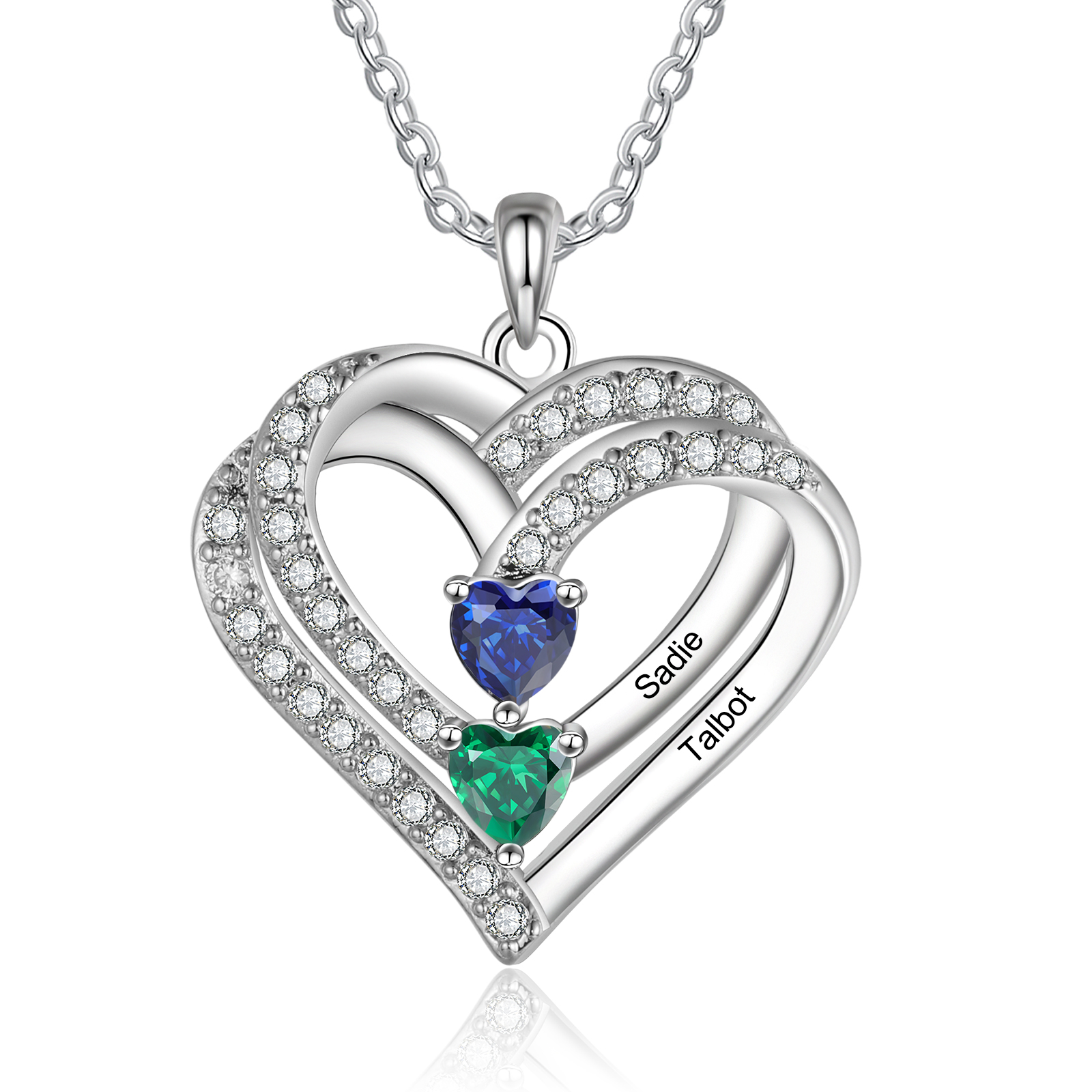 Personalised Interwoven Love Necklace Custom 2 Birthstones & 2 Names Women's Necklace Gift for Her