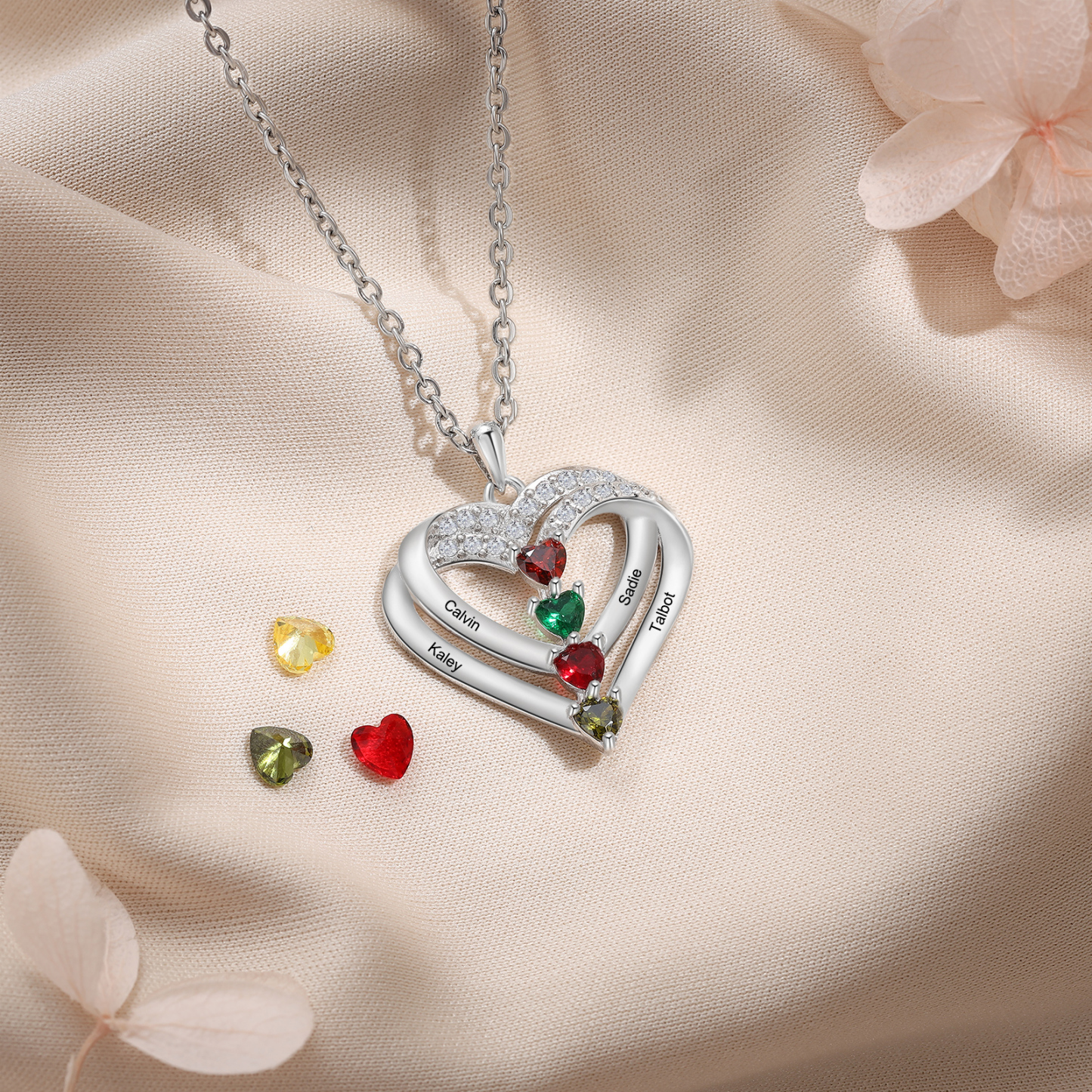 Personalised Interwoven Love Necklace Custom 3 Birthstones & 3 Names Women's Necklace Gift for Her-Jessemade AU