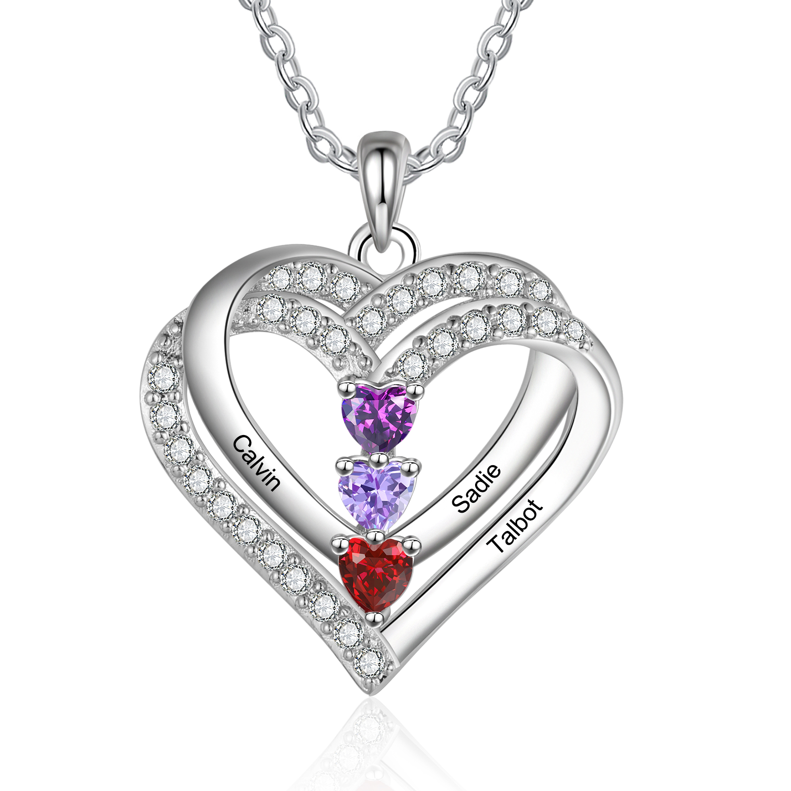 Personalised Interwoven Love Necklace Custom 3 Birthstones & 3 Names Women's Necklace Gift for Her