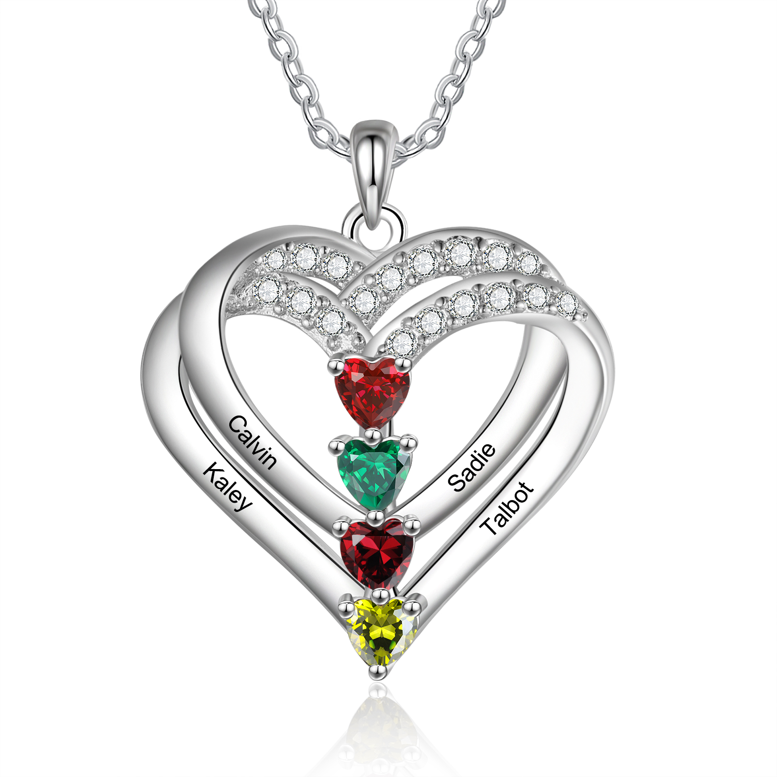 Personalised Interwoven Love Necklace Custom 4 Birthstones & 4 Names Women's Necklace Gift for Her