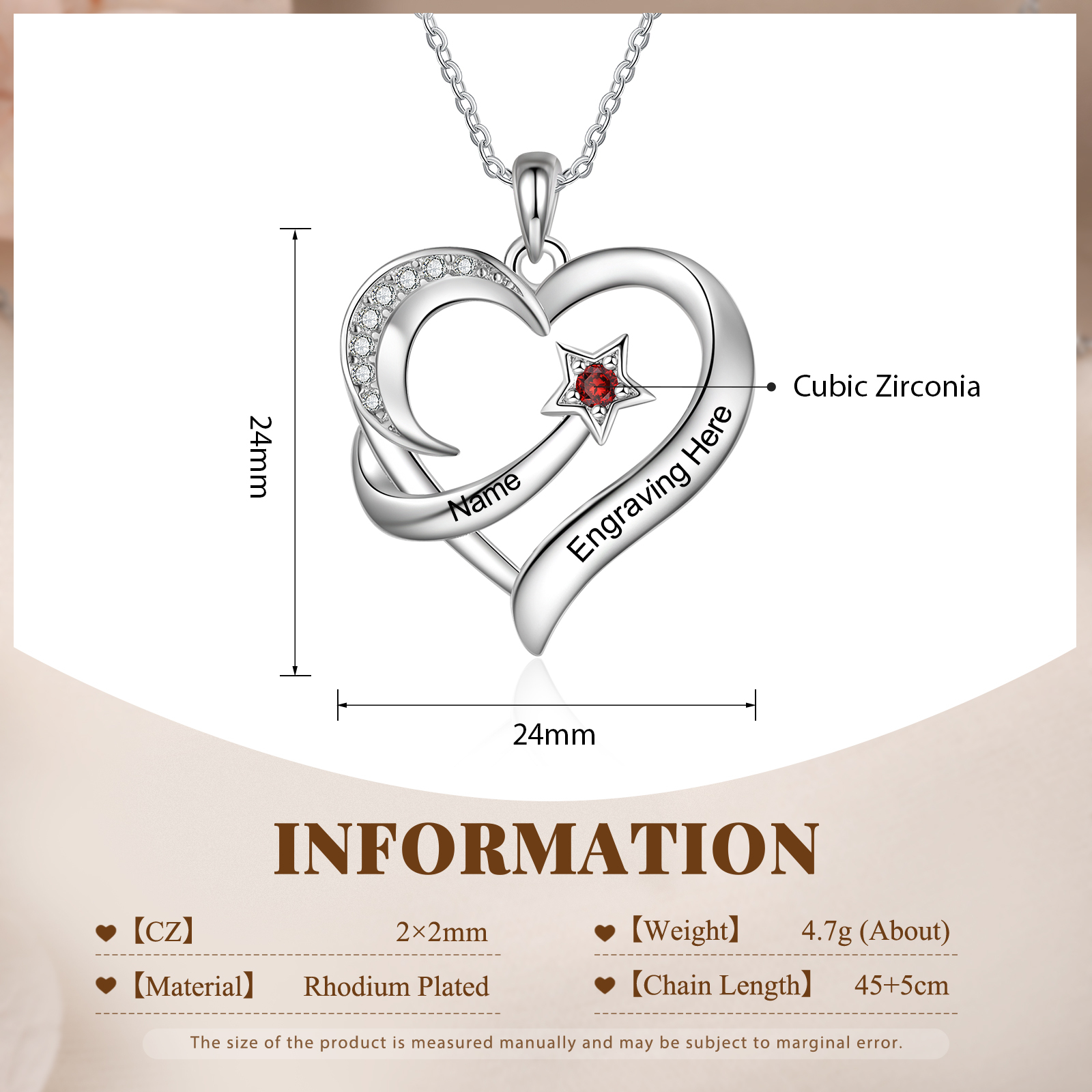 Personalised Moon Star Heart Women's Necklace Custom Birthstone & Name & Text Gift for Her-Jessemade AU