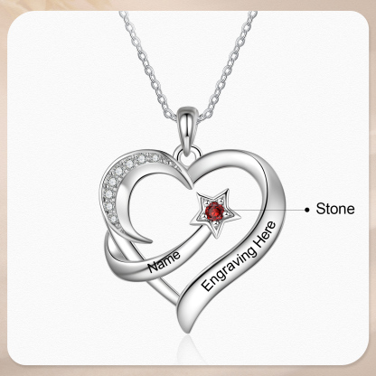 Personalised Moon Star Heart Women's Necklace Custom Birthstone & Name & Text Gift for Her-Jessemade AU