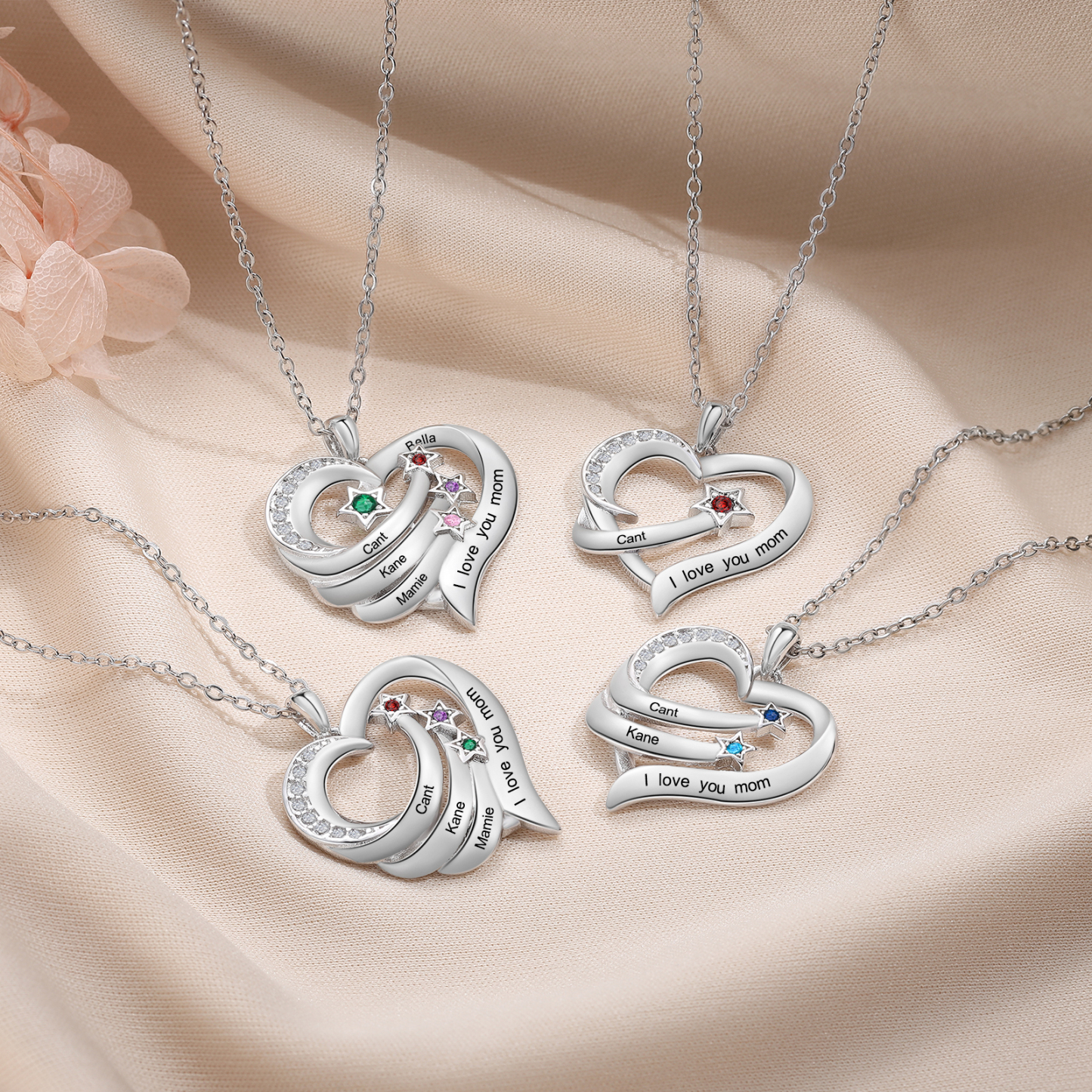 Personalised Moon Star Heart Women's Necklace Custom Birthstone & Name & Text Gift for Her-Jessemade AU