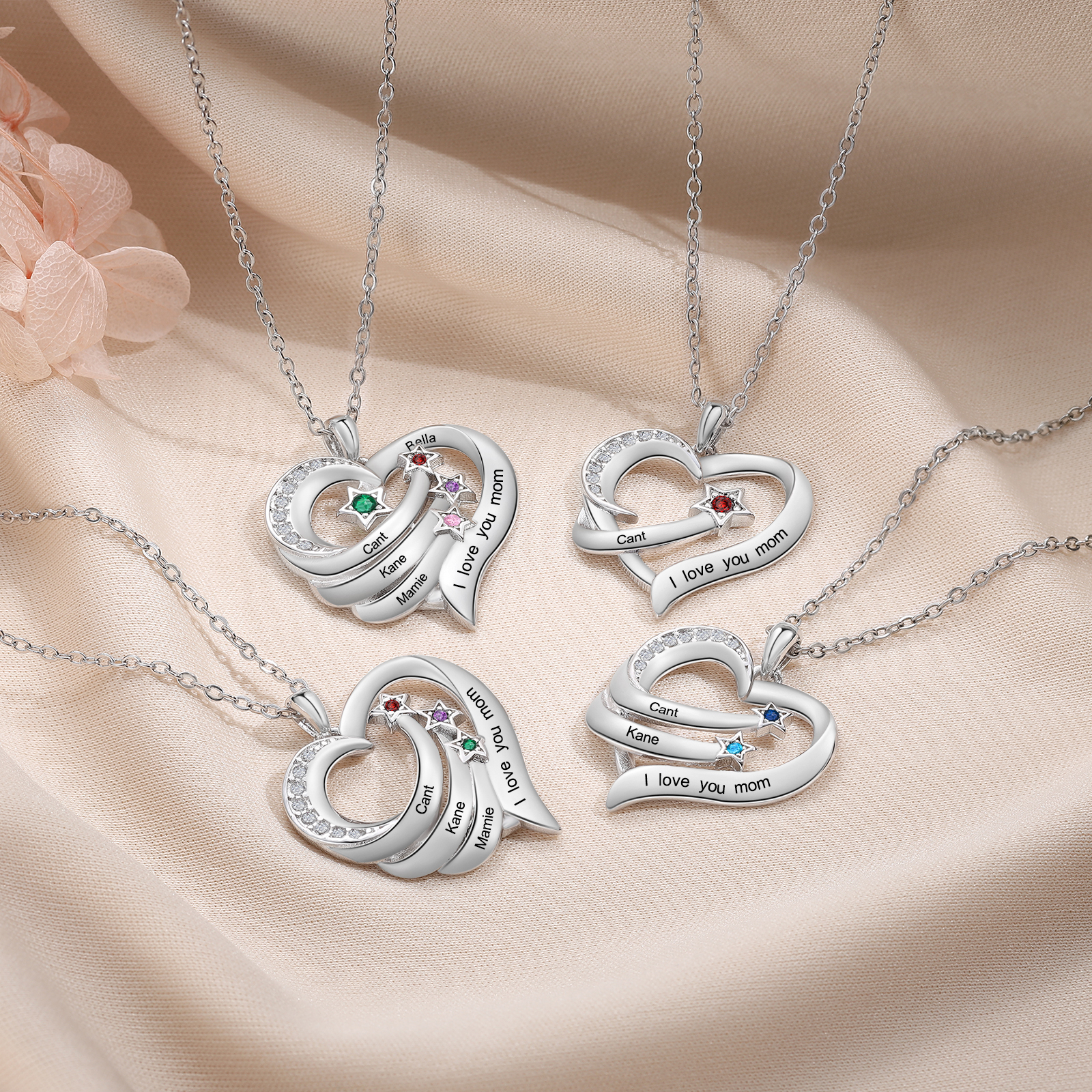 Personalised Moon Star Heart Women's Necklace Custom Birthstone & Name & Text Gift for Her-Jessemade AU