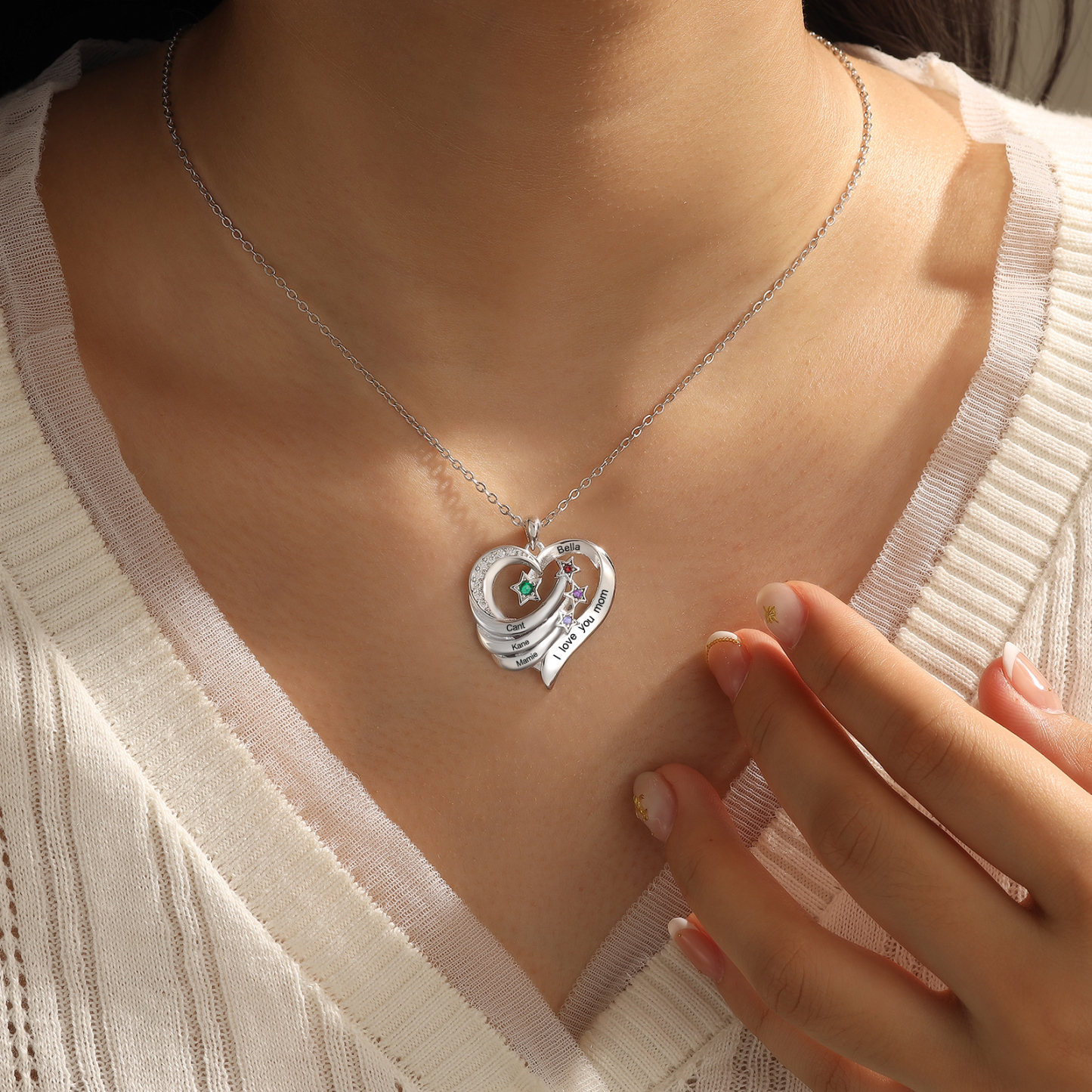 Personalised Moon Star Heart Women's Necklace Custom Birthstone & Name & Text Gift for Her-Jessemade AU