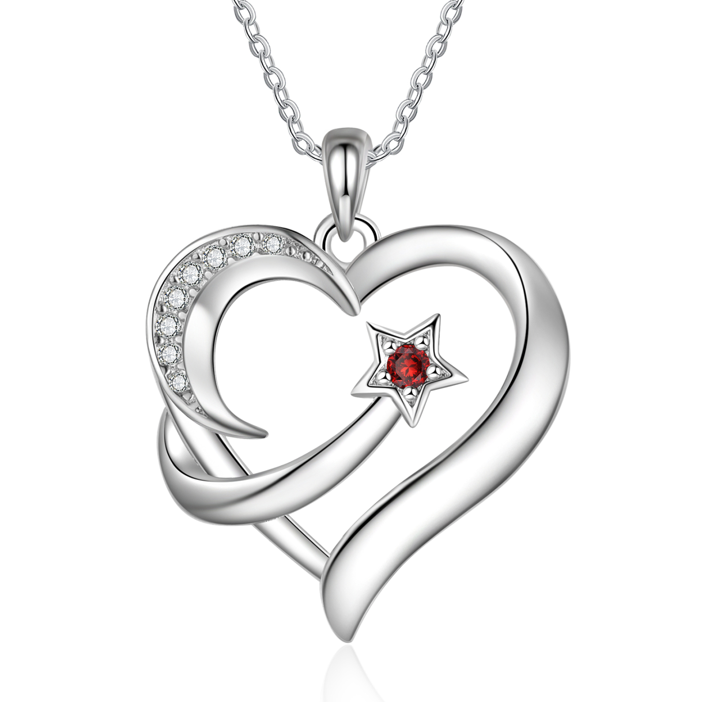 Personalised Moon Star Heart Women's Necklace Custom Birthstone & Name & Text Gift for Her-Jessemade AU