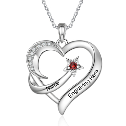 Personalised Moon Star Heart Women's Necklace Custom Birthstone & Name & Text Gift for Her-Jessemade AU