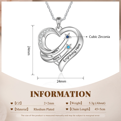 Personalised Moon Star Heart Women's Necklace Custom 2 Birthstones & 2 Names & 1 Text Gift for Her-Jessemade AU