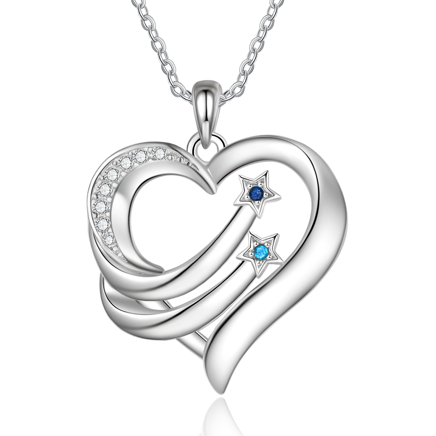 Personalised Moon Star Heart Women's Necklace Custom 2 Birthstones & 2 Names & 1 Text Gift for Her-Jessemade AU