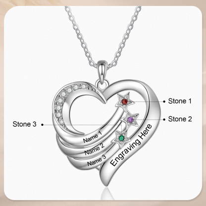 Personalised Moon Star Heart Women's Necklace Custom 3 Birthstones & 3 Names & 1 Text Gift for Her-Jessemade AU