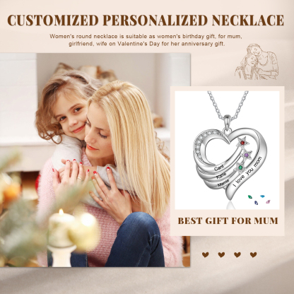 Personalised Moon Star Heart Women's Necklace Custom 3 Birthstones & 3 Names & 1 Text Gift for Her-Jessemade AU