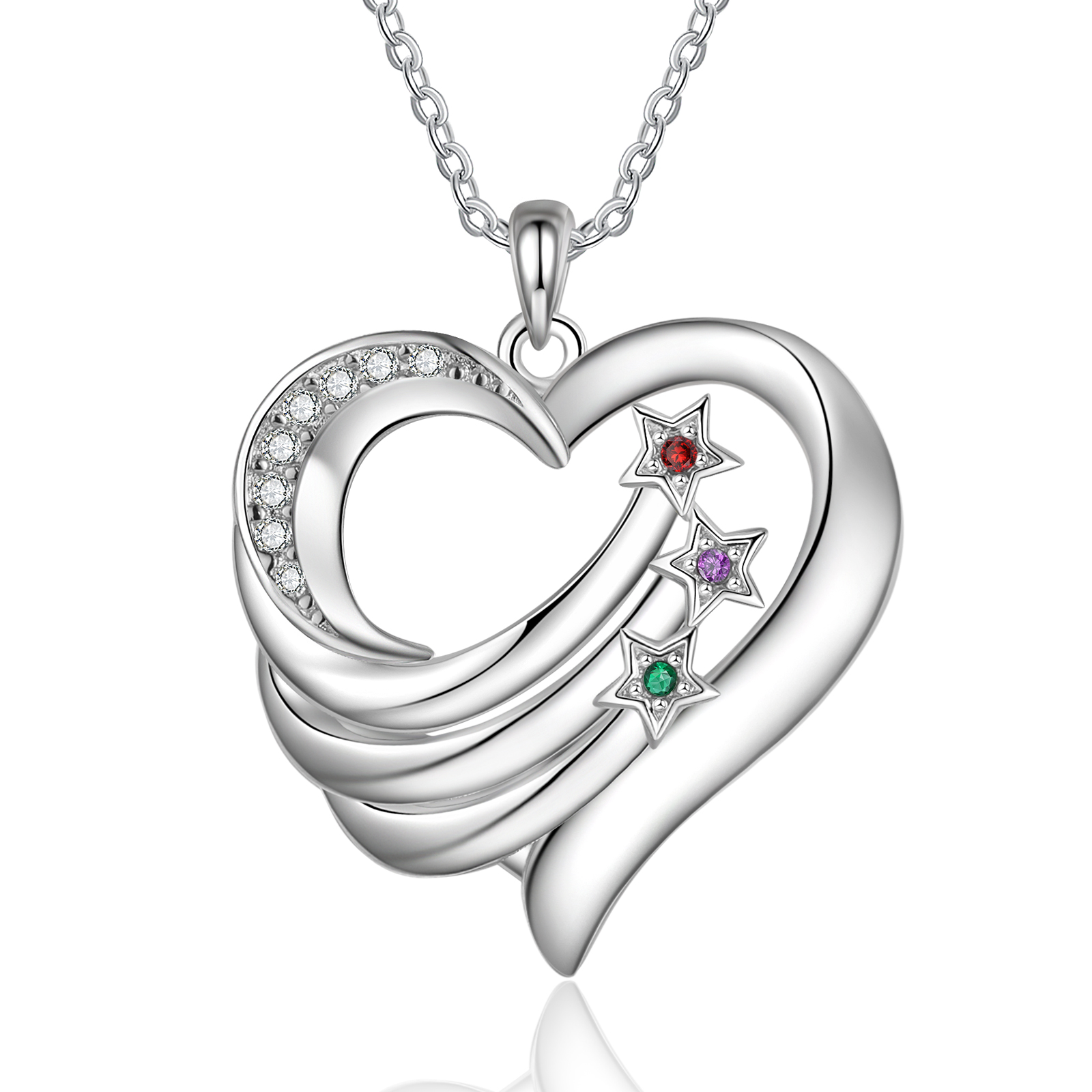 Personalised Moon Star Heart Women's Necklace Custom 3 Birthstones & 3 Names & 1 Text Gift for Her-Jessemade AU